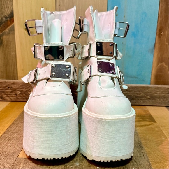Demonia Swing-105 White Platform Buckle Boots – Women’s Size 10​ - Picture 4 of 10